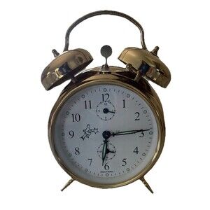 STERNREITER Brass Tone Metal Mechanical Alarm Clock Glow In Dark Serbia Works